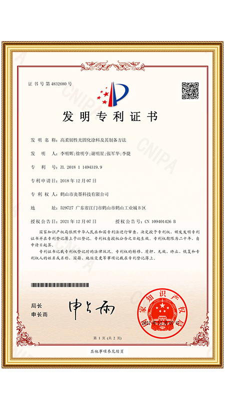 Patent certificate for invention7